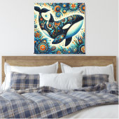 Orca Killer Whale Floral Whimsical Nautical Beach Leinwanddruck (Insitu (Schlafzimmer))