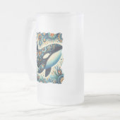 Orca Killer Whale Floral Whimsical Nautical Beach Mattglas Bierglas (Vorderseite Links)