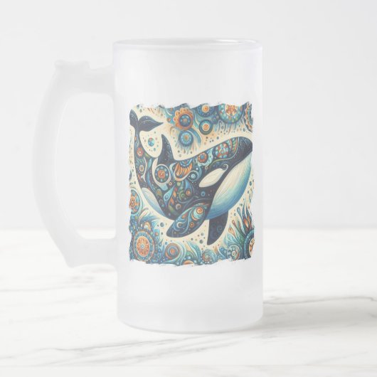 Orca Killer Whale Floral Whimsical Nautical Beach Mattglas Bierglas (Links)