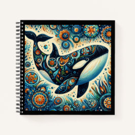 Orca Killer Whale Floral Whimsical Nautical Beach Notizblock