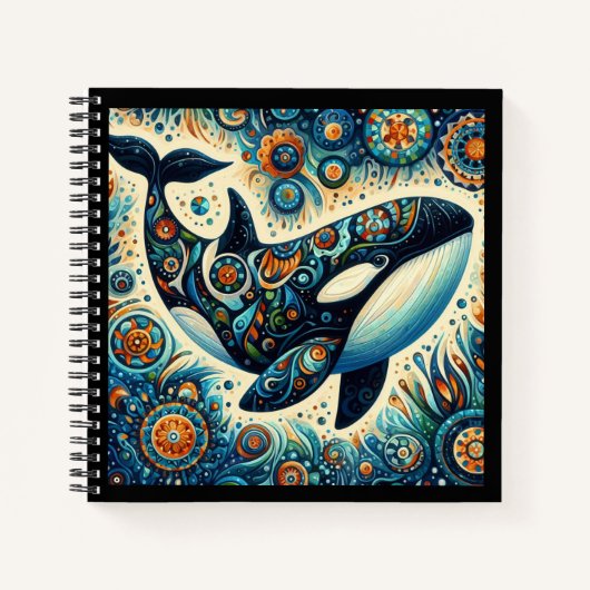 Orca Killer Whale Floral Whimsical Nautical Beach Notizblock (Vorderseite)