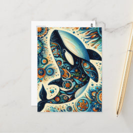 Orca Killer Whale Floral Whimsical Nautical Beach Postkarte