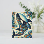 Orca Killer Whale Floral Whimsical Nautical Beach Postkarte (Stehend Vorderseite)