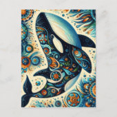Orca Killer Whale Floral Whimsical Nautical Beach Postkarte (Vorderseite)