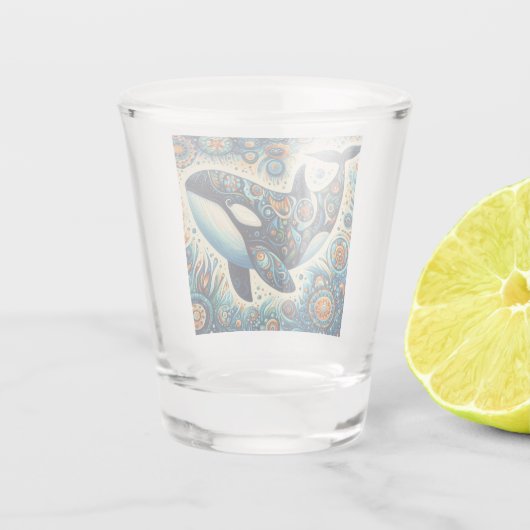 Orca Killer Whale Floral Whimsical Nautical Beach Schnapsglas (Rückseite)