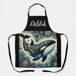 Orca Killer Whale Floral Whimsical Nautical Beach Schürze