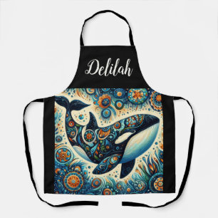 Orca Killer Whale Floral Whimsical Nautical Beach Schürze