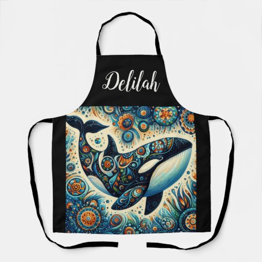 Orca Killer Whale Floral Whimsical Nautical Beach Schürze (Vorderseite)