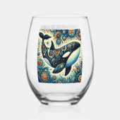 Orca Killer Whale Floral Whimsical Nautical Beach Weinglas Ohne Stiel (Rückseite)