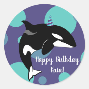 Orca Killer Whale Geburtstag individuell einstellb Runder Aufkleber