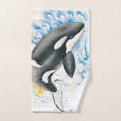 Orca Killer Whale Jumping in Waves Wasserfarbe Badhandtuch Set (Handtuch)