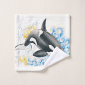Orca Killer Whale Jumping in Waves Wasserfarbe Badhandtuch Set (Waschlappen)