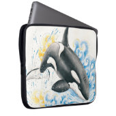 Orca Killer Whale Jumping in Waves Wasserfarbe Laptopschutzhülle (Vorne Rechts)
