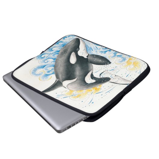 Orca Killer Whale Jumping in Waves Wasserfarbe Laptopschutzhülle (Vorne Knopf)