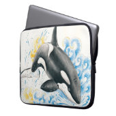 Orca Killer Whale Jumping in Waves Wasserfarbe Laptopschutzhülle (Vorderseite Links)