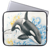 Orca Killer Whale Jumping in Waves Wasserfarbe Laptopschutzhülle (Vorderseite)