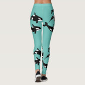 Orca Killer Whale Muster am Aquamarinen blauen Oze Leggings (Rückseite)