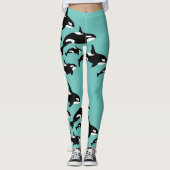 Orca Killer Whale Muster am Aquamarinen blauen Oze Leggings (Vorderseite)