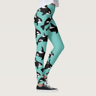 Orca Killer Whale Muster am Aquamarinen blauen Oze Leggings