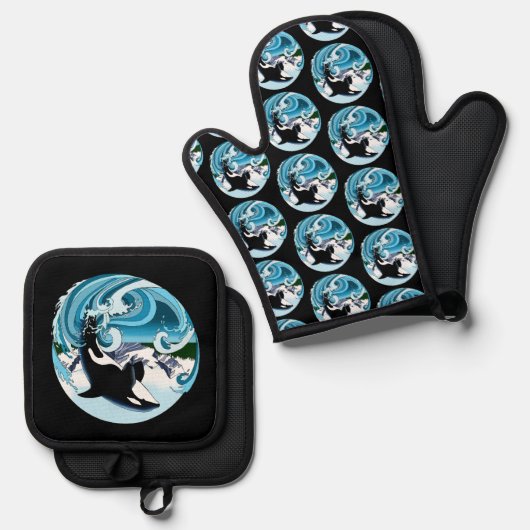 Orca Killer Whale Ofenhandschuh & Topflappen-Set (Vorderseite/Rückseite)