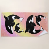 Orca Killer Whale Pink Orange Yellow Strandtuch (Vorderseite)
