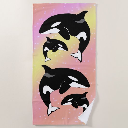 Orca Killer Whale Pink Orange Yellow Strandtuch (Vorderseite)