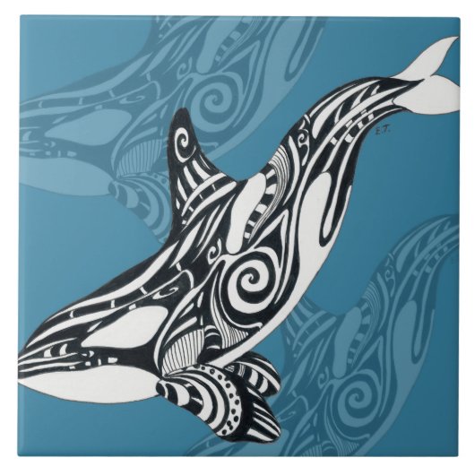 Orca Killer Whale Tlingit Indigo Blue Tinte Fliese (Vorderseite)