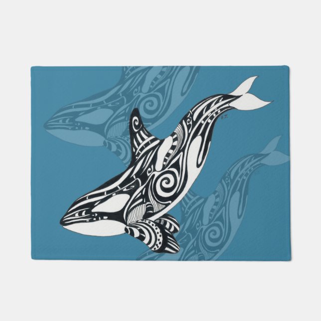 Orca Killer Whale Tlingit Indigo Blue Tinte Fußmatte (Vorderseite)