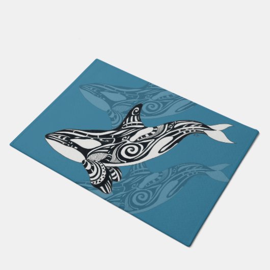 Orca Killer Whale Tlingit Indigo Blue Tinte Fußmatte (Schrägansicht)