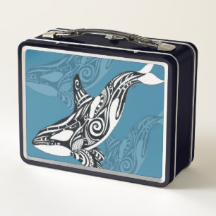 Orca Killer Whale Tlingit Indigo Blue Tinte Metall Brotdose