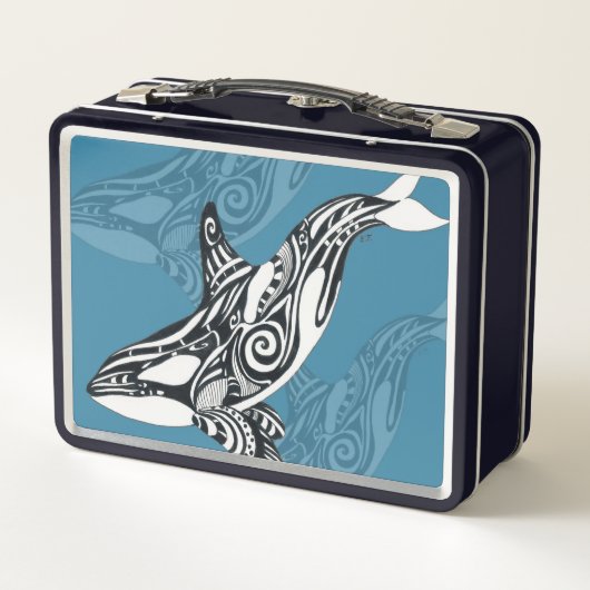 Orca Killer Whale Tlingit Indigo Blue Tinte Metall Brotdose (Rückseite)