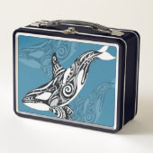 Orca Killer Whale Tlingit Indigo Blue Tinte Metall Brotdose (Vorderseite)