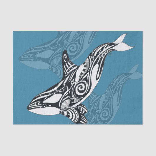 Orca Killer Whale Tlingit Indigo Blue Tinte Seidenpapier (Vorderseite)