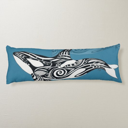 Orca Killer Whale Tlingit Indigo Blue Tinte Seitenschläferkissen (Rückseite)