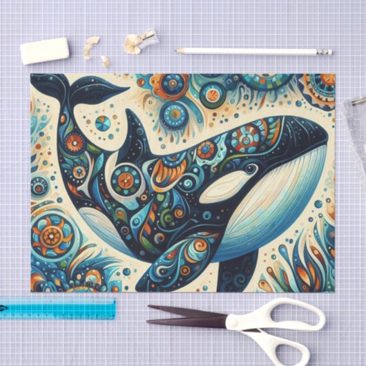 Orca Killer Whale Whimsical Nautical Decoupage Seidenpapier (Handwerk)