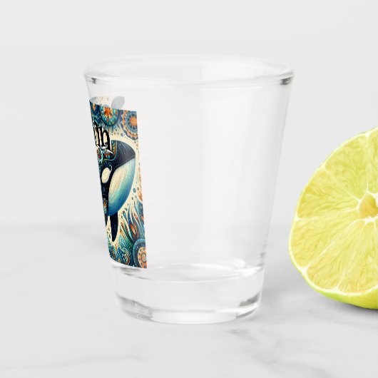 Orca Killer Whale Whimsical Nautical Personalisier Schnapsglas (Rechts)