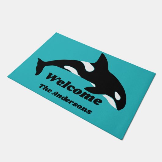 Orca Killer Wheer Aquamarin Blue Personalisiert Fußmatte (Schrägansicht)