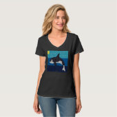Orca (lebendig) - Damen V-Ausschnitt T-Shirt (Vorderseite Vollansicht)