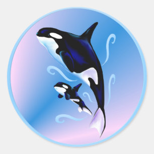 Orca-Mama und Babyaufkleber Runder Aufkleber