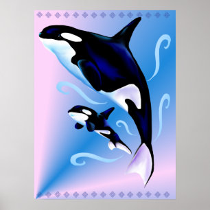 Orca-Mama und Babywerbung Poster