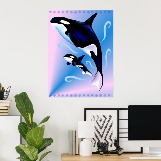 Orca-Mama und Babywerbung Poster (Heimbüro)