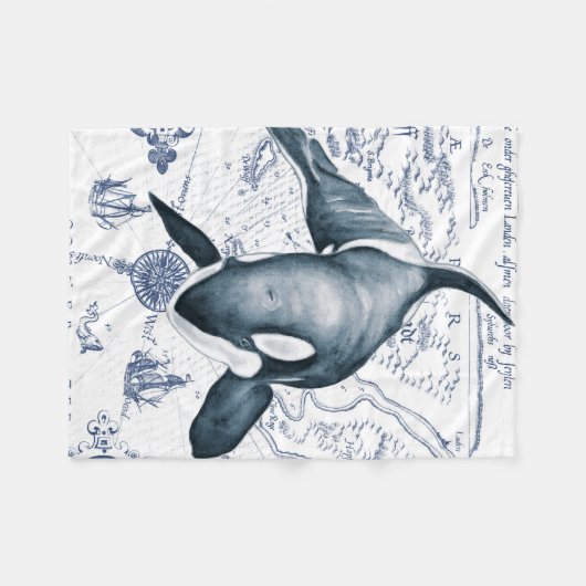 Orca Map Blue Fleecedecke (Vorderseite (Horizontal))