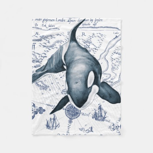 Orca Map Blue Fleecedecke (Vorderseite)