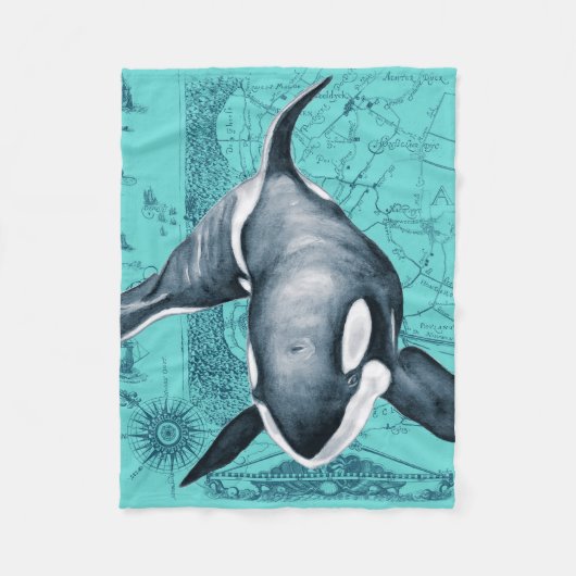Orca Map Türkis Fleecedecke (Vorderseite)