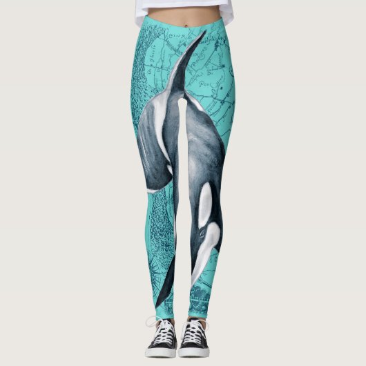 Orca Map Türkis Leggings (Vorderseite)