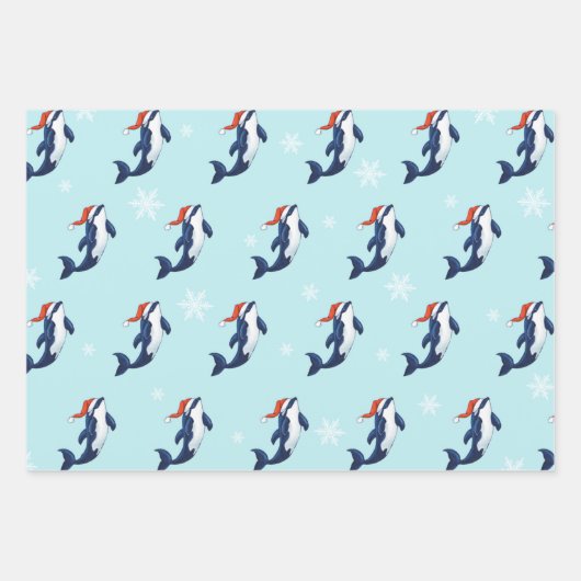 Orca mit Schneeflocken Geschenkpapier Set (Vorderseite)
