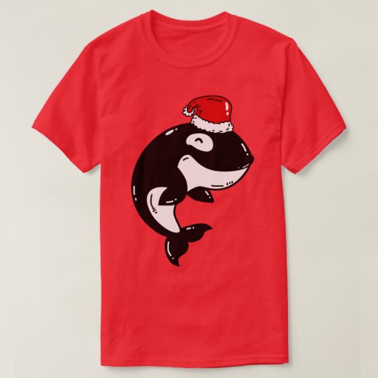 Orca mit Weihnachtsmannmütze Weihnachtsgeschenk T-Shirt (Design vorne)