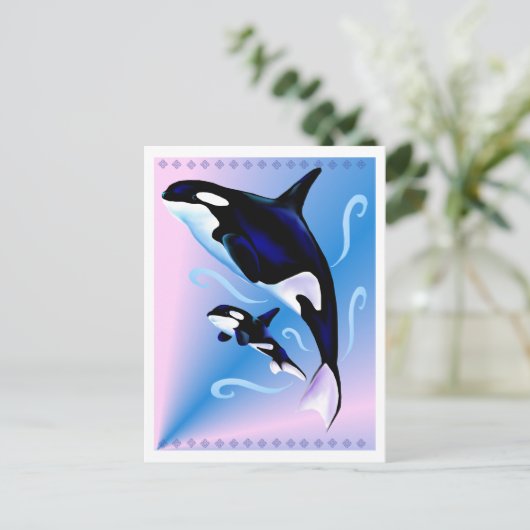 Orca Mom und Baby Postcard Postkarte (Stehend Vorderseite)