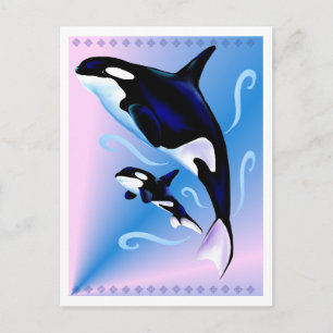 Orca Mom und Baby Postcard Postkarte
