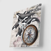 Orca Nautical Compass Quadratische Wanduhr (Winkel)